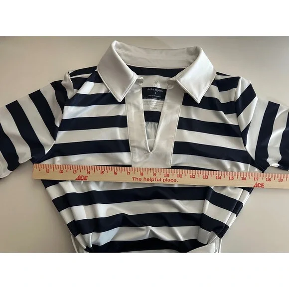 Dudley Stephens Madaket Maxi in Navy Cabana Stripe Sz S Belted Polo Collar Luxe - Picture 5 of 13